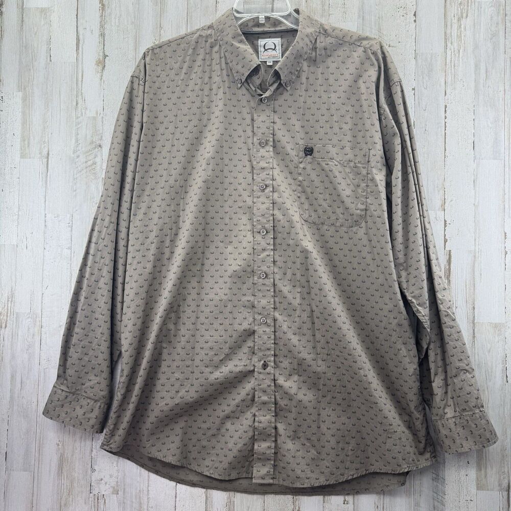 Cinch Outdoor Shirt Mens XXL Brown Big Buck Deer Antlers Hunting Button Down